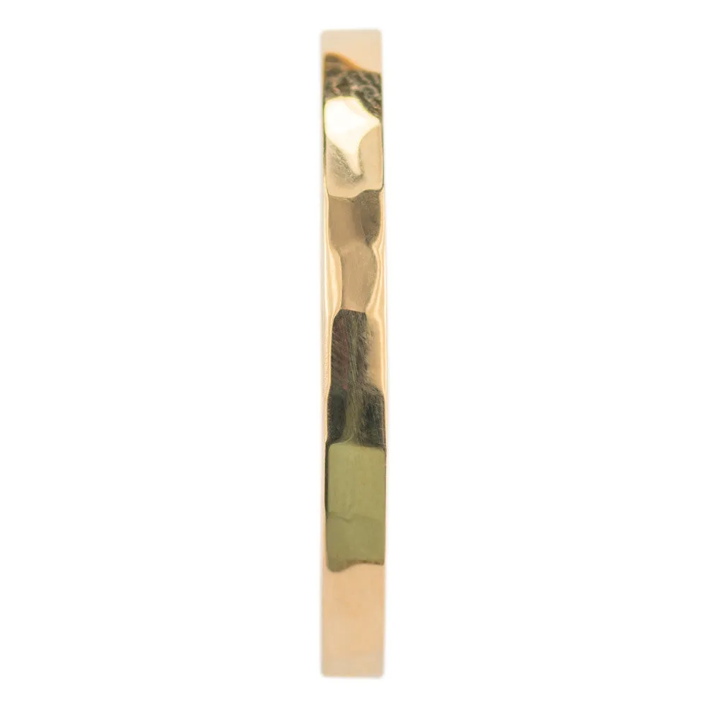 2mm Wide x 1.7mm Thick, 14k Yellow Gold Rectangle Wedding Band, Hammered Polished