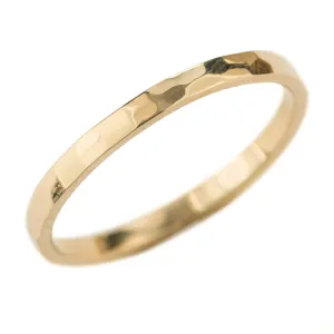 2mm Wide x 1.7mm Thick, 14k Yellow Gold Rectangle Wedding Band, Hammered Polished