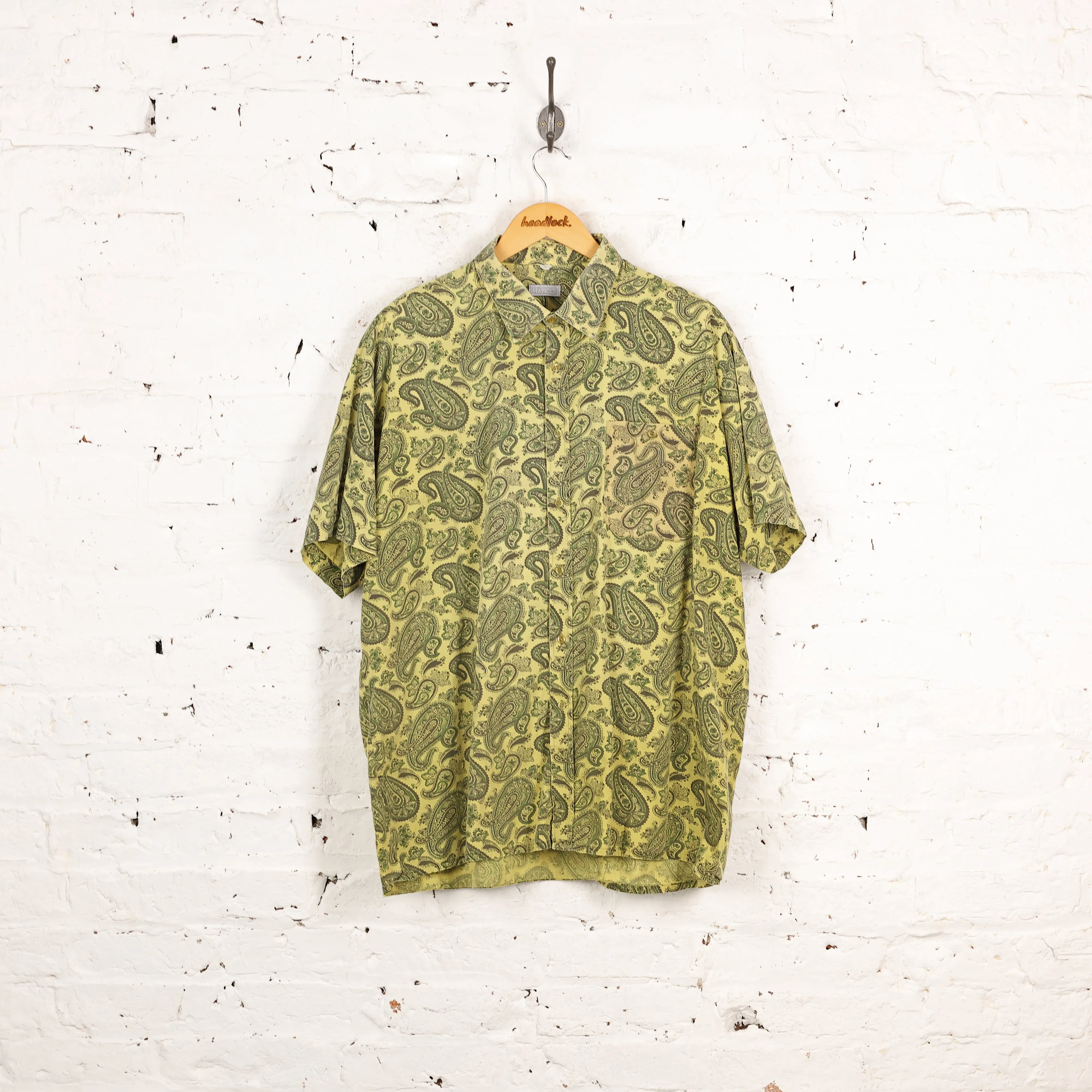 90s Paisley Short Sleeve Pattern Shirt - Green - XL