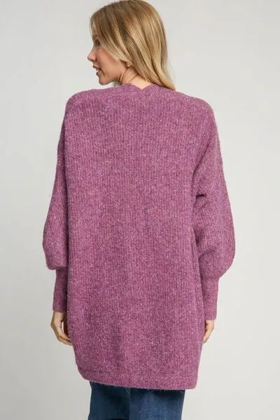 All Things Cozy Open Front Lantern Sleeve Cardigan