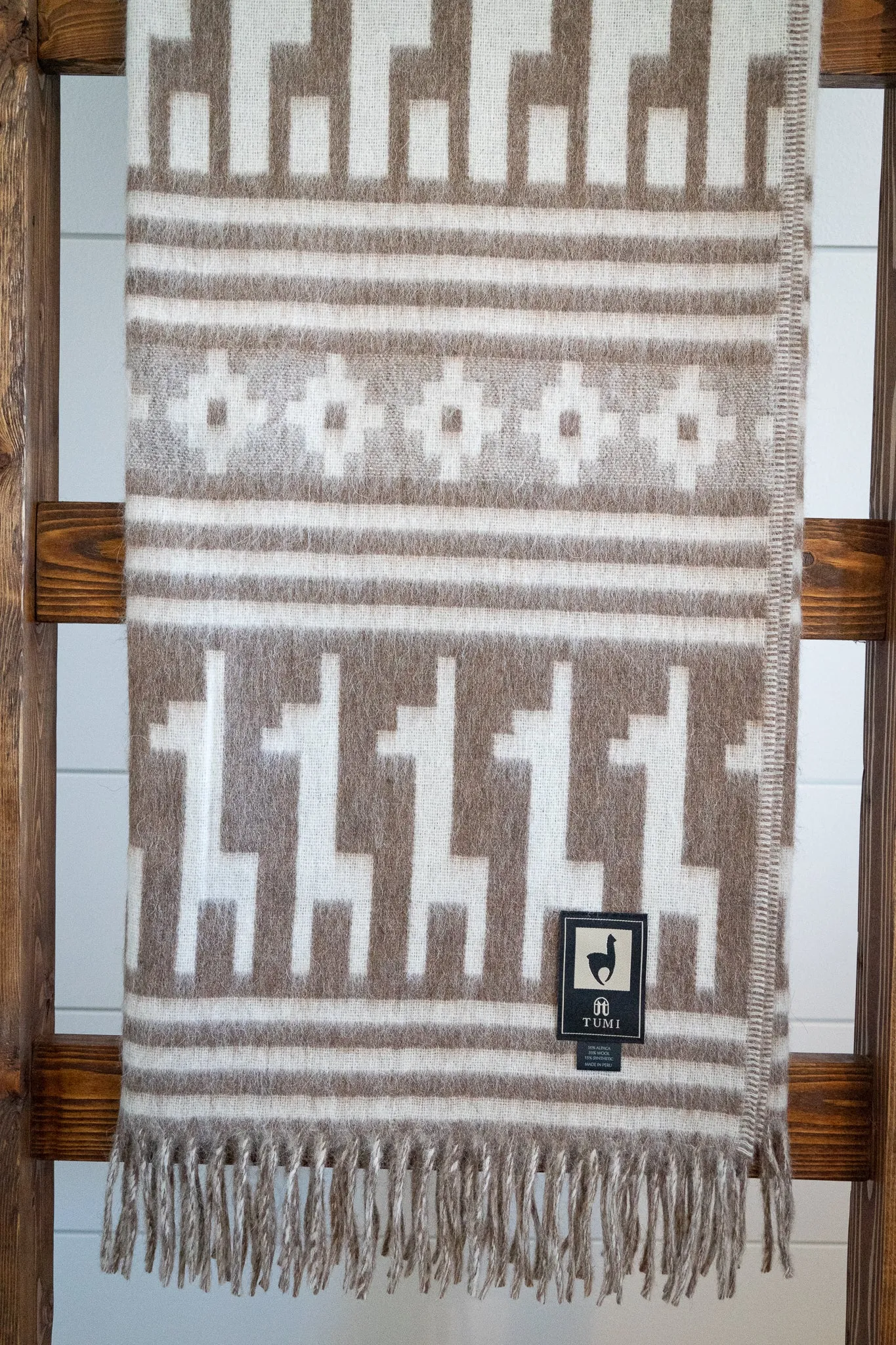 Alpaca Wool Throw Blanket - Alpaca Design (Beige)