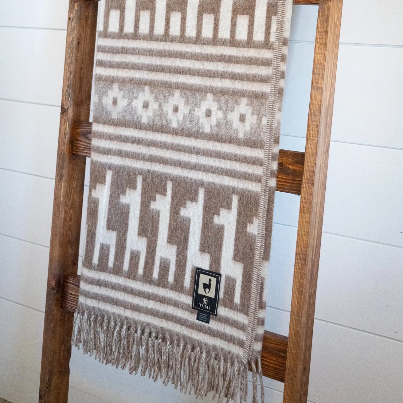 Alpaca Wool Throw Blanket - Alpaca Design (Beige)