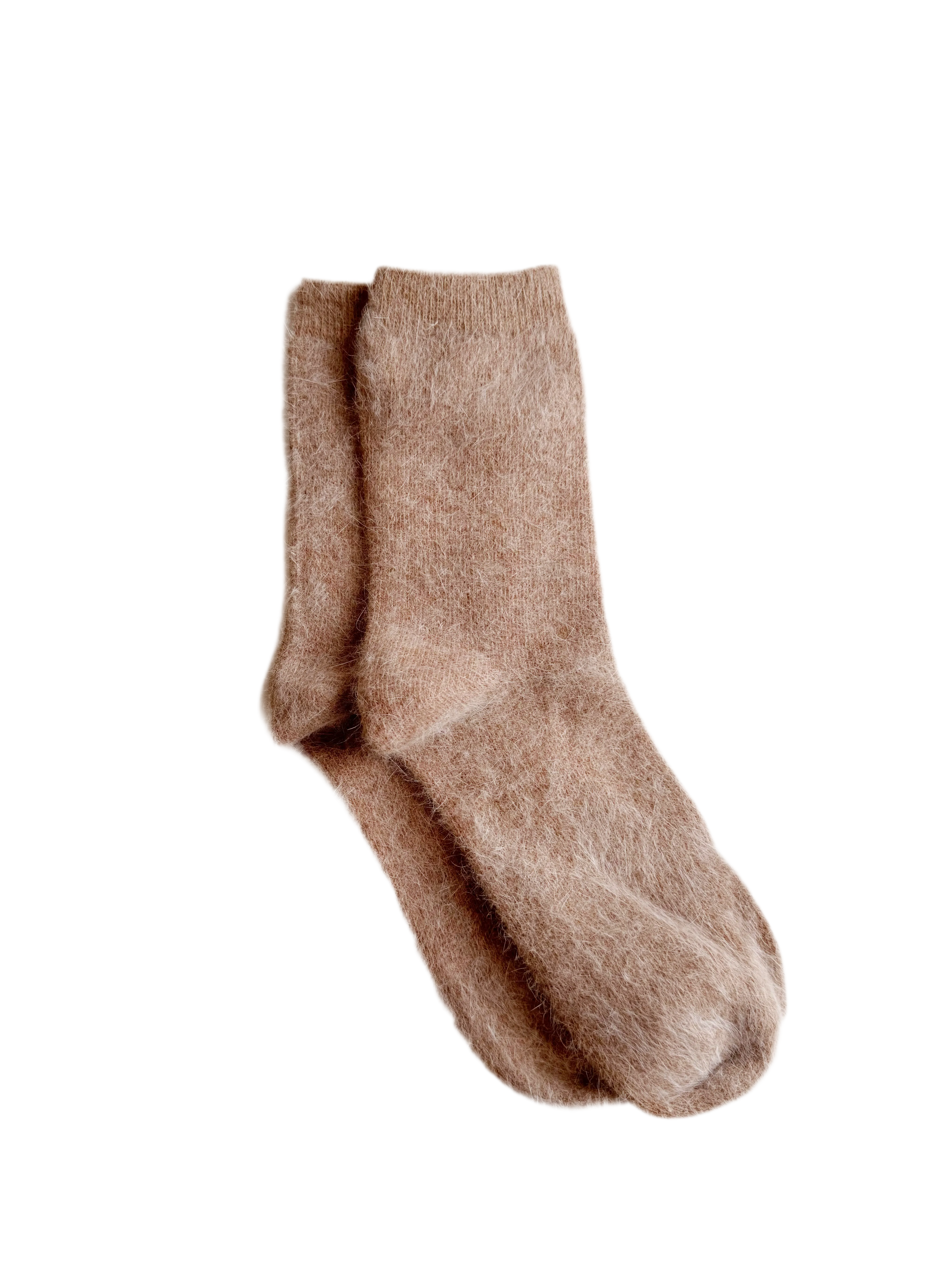 Angora fluffy socks in camel