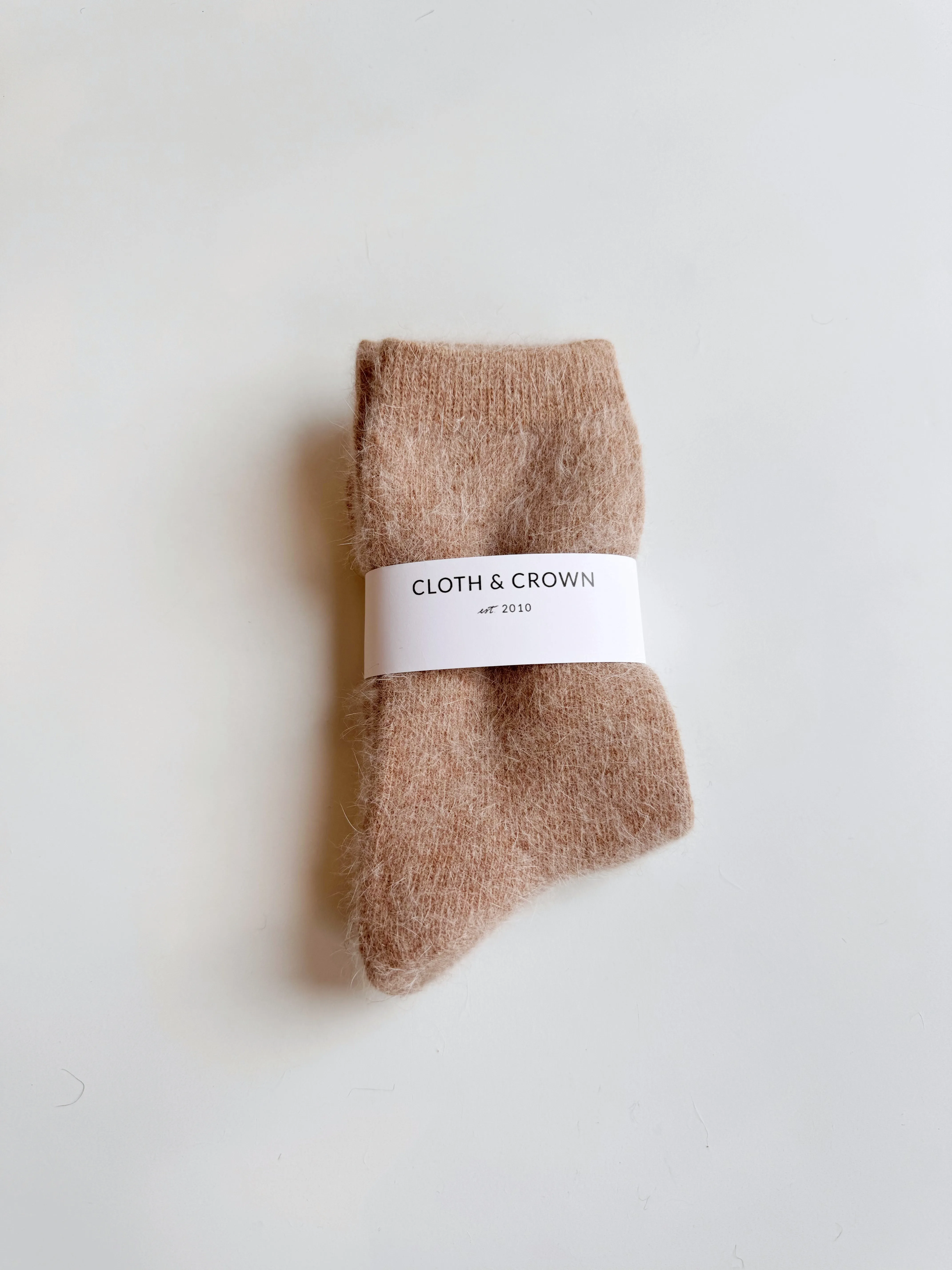 Angora fluffy socks in camel