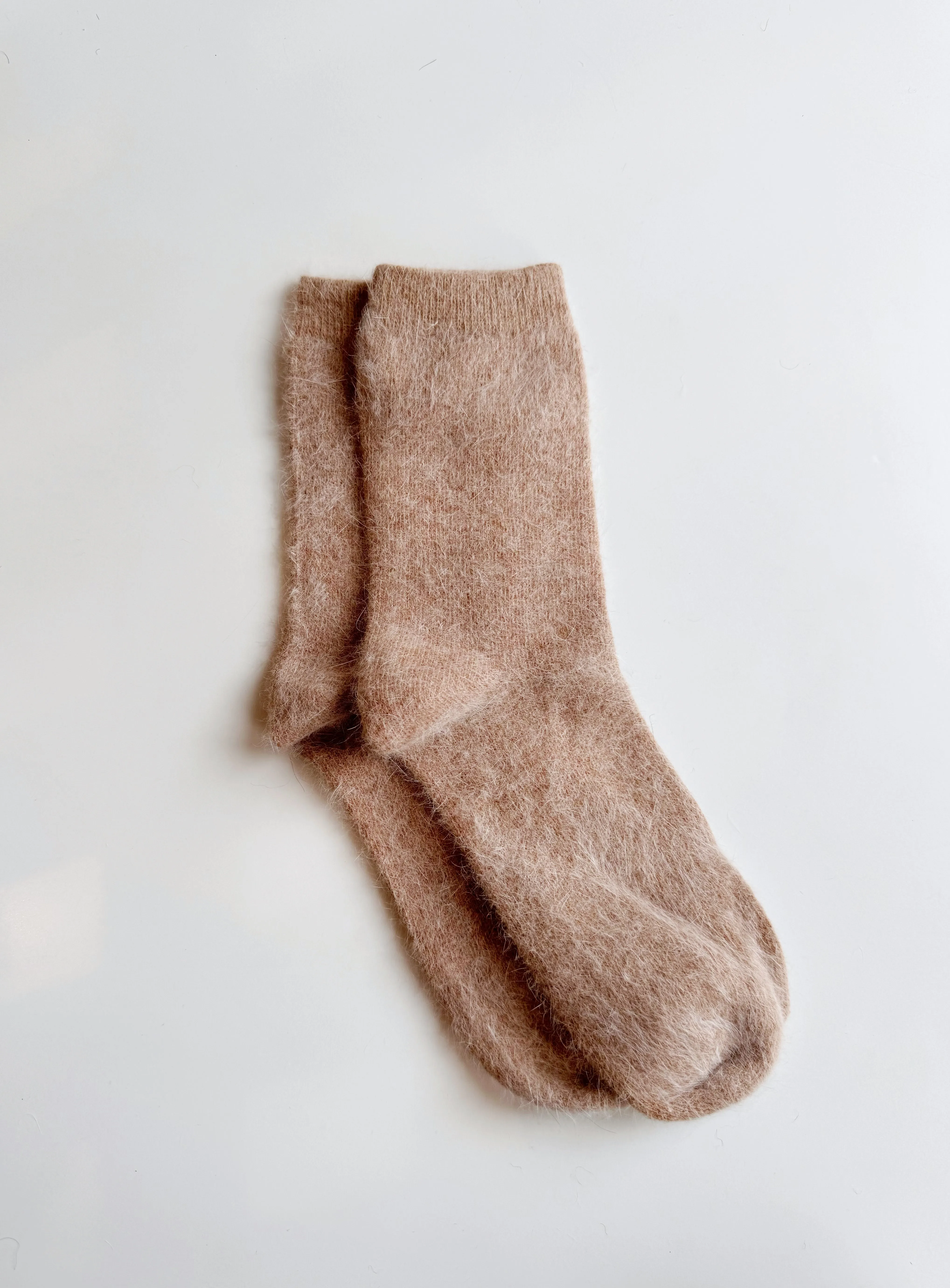 Angora fluffy socks in camel