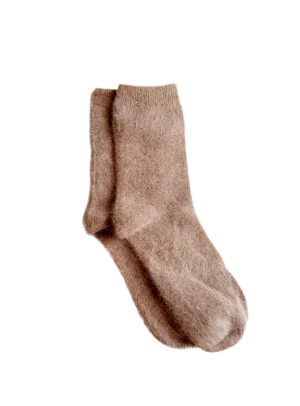Angora fluffy socks in camel