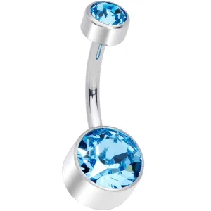Aqua 8mm Titanium Internal Thread Belly Ring Created with Crystals