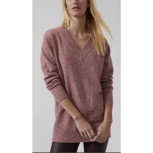 Athleta S Wine Red Vital V-Neck Tunic SweaterCashmere Wool Lounge Oversized