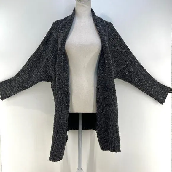 Athleta Wool Blend Shawl Front Cardigan Sweater Charcoal Oversized