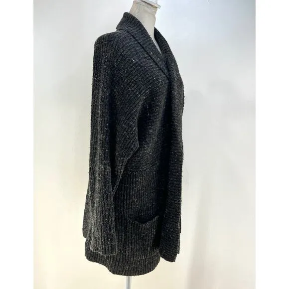 Athleta Wool Blend Shawl Front Cardigan Sweater Charcoal Oversized