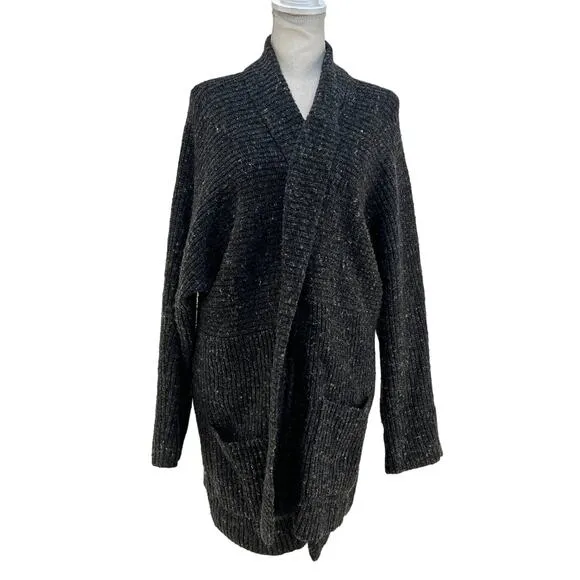 Athleta Wool Blend Shawl Front Cardigan Sweater Charcoal Oversized