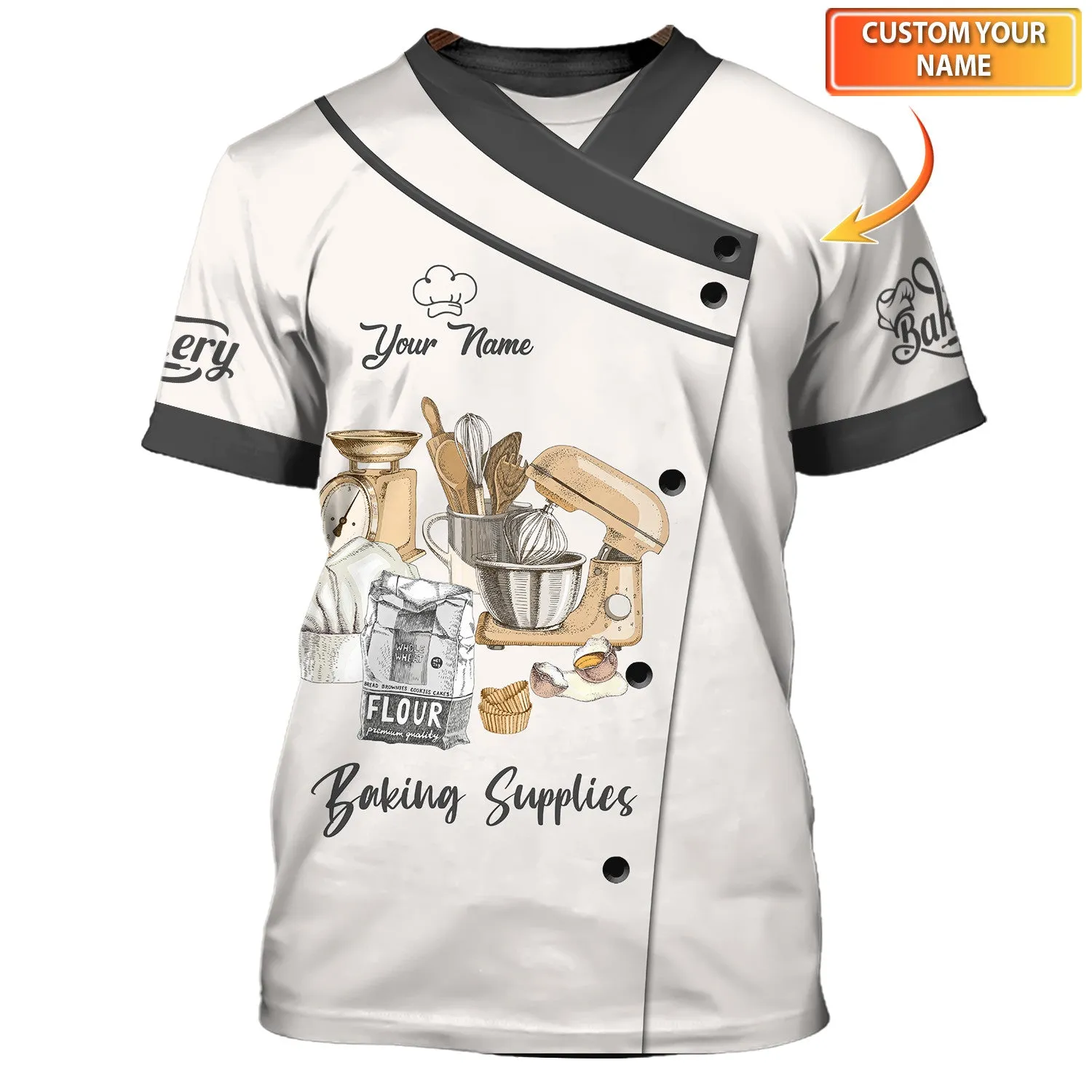Baker, Bakery Chef, Personalized Name 3D Tshirt (Non Workwear)
