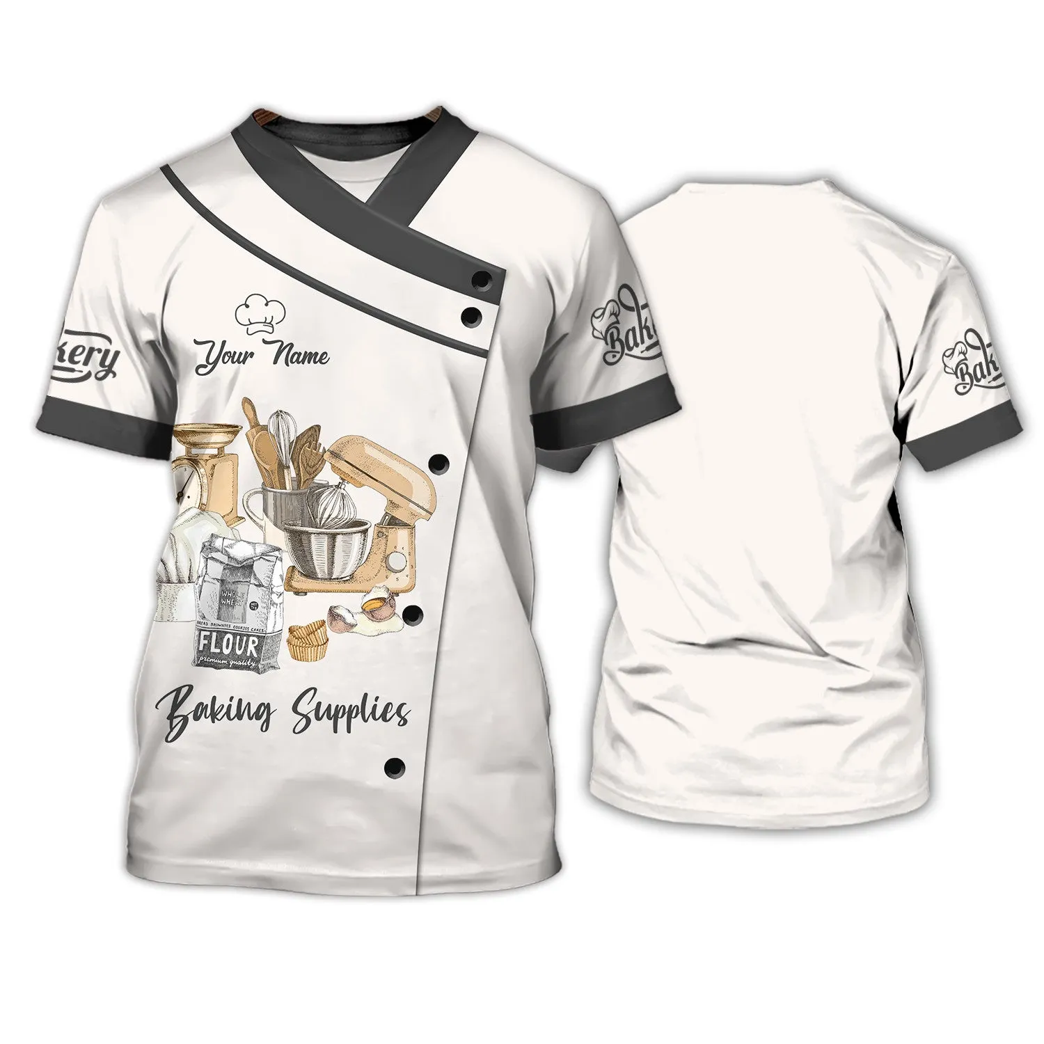Baker, Bakery Chef, Personalized Name 3D Tshirt (Non Workwear)