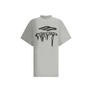 Balenciaga Men White T-Shirt Cotton Crew Neck Oversized Short Sleeves Casual Top
