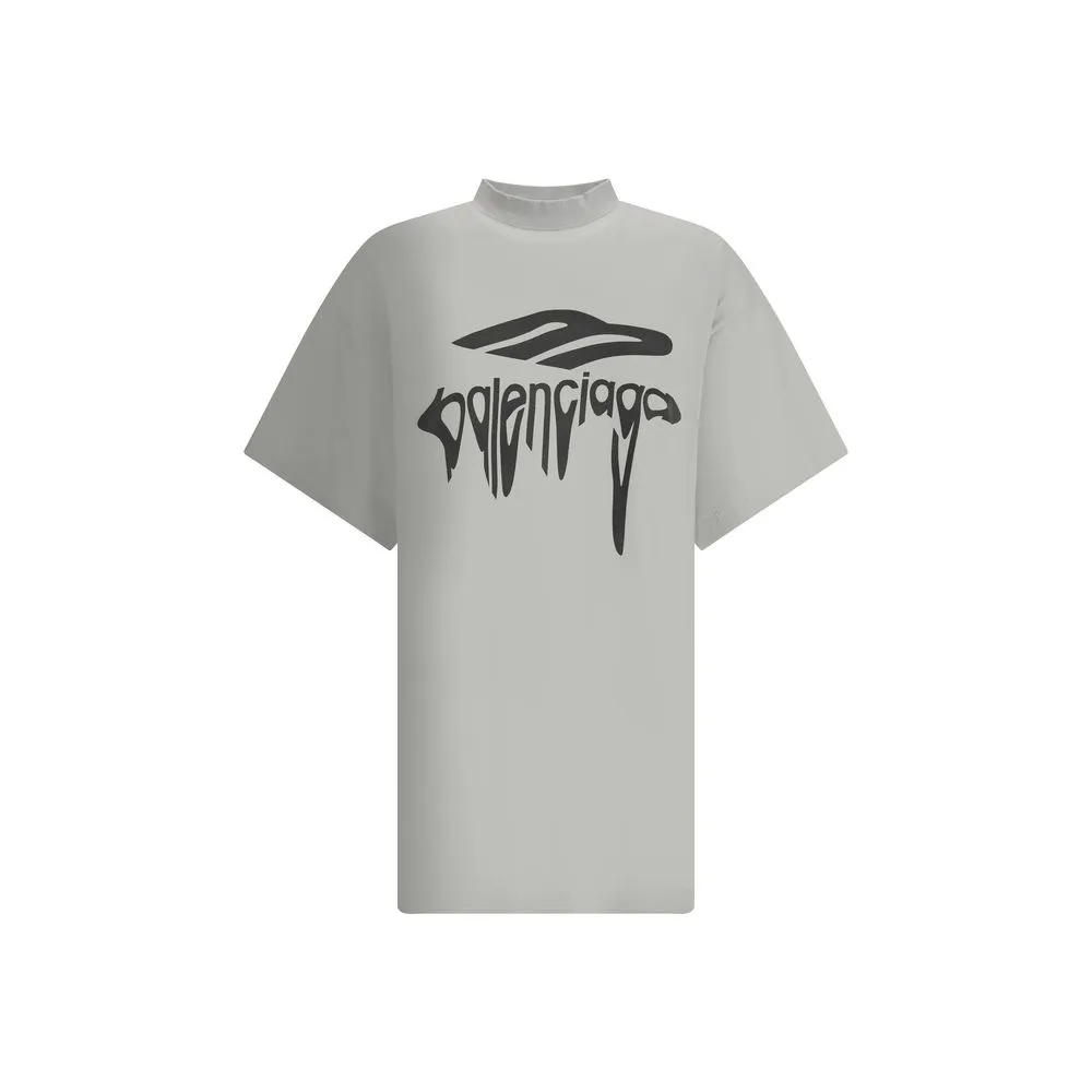 Balenciaga Men White T-Shirt Cotton Crew Neck Oversized Short Sleeves Casual Top