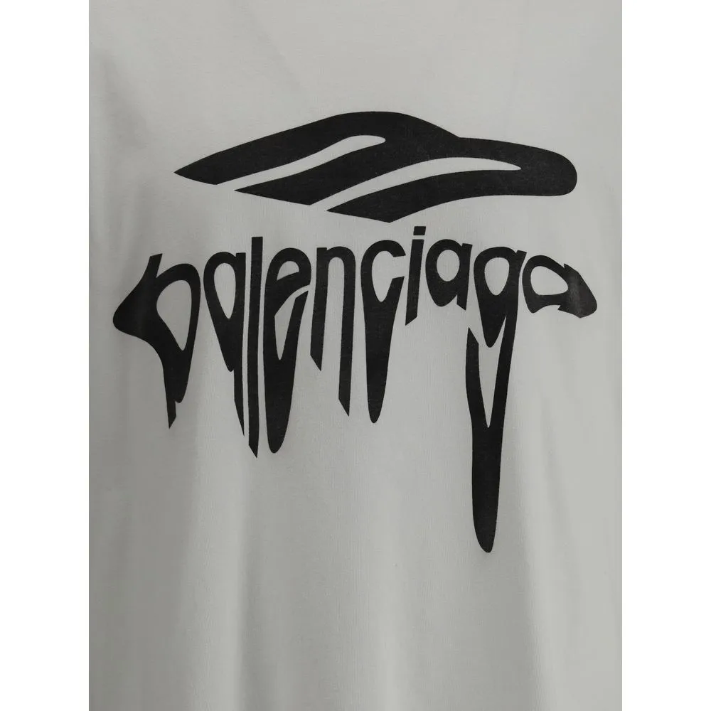 Balenciaga Men White T-Shirt Cotton Crew Neck Oversized Short Sleeves Casual Top