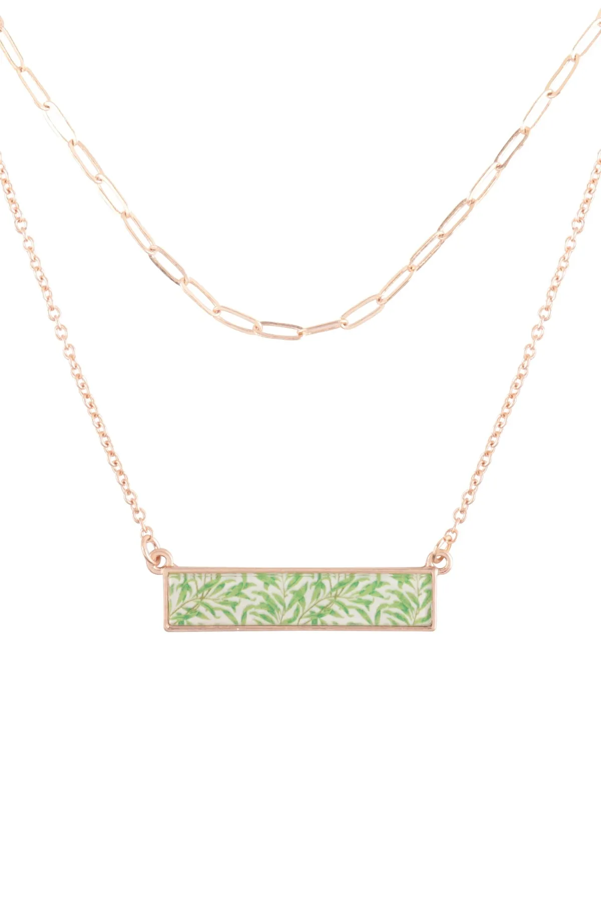 BAR SHAPED TILE PRINTED FILM LAYERED NECKLACE