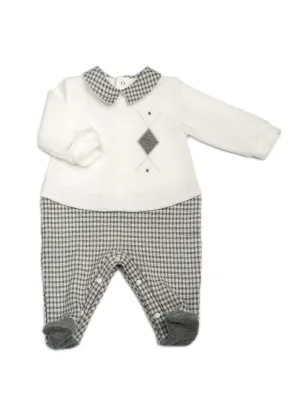 Barcellino Abstract Velour Babygrow - Ivory/Grey