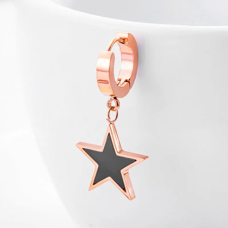 Black Pentagram Earrings Simple Titanium Steel Rose Gold Stud Earrings
