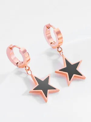 Black Pentagram Earrings Simple Titanium Steel Rose Gold Stud Earrings