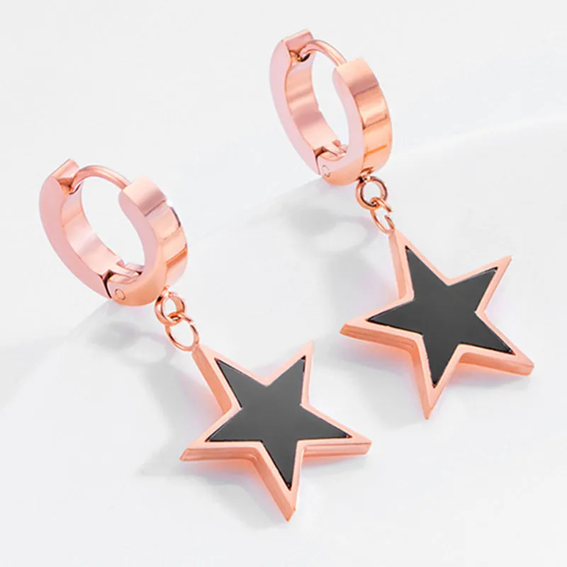 Black Pentagram Earrings Simple Titanium Steel Rose Gold Stud Earrings