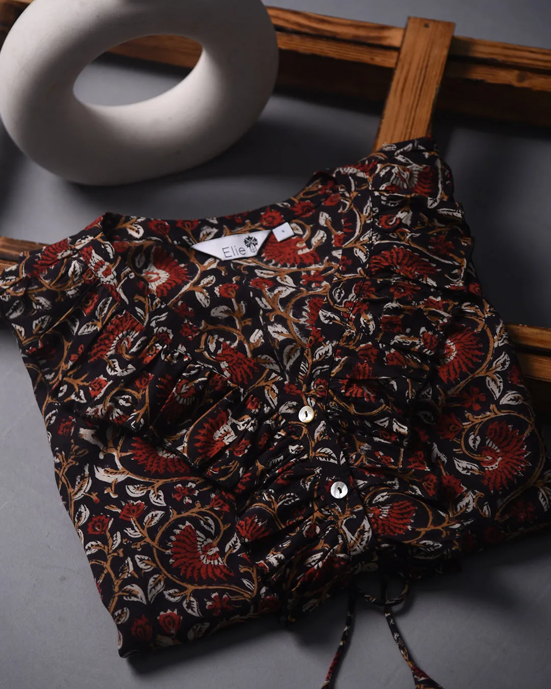 Black With Maroon Ready To Wear Pure Modal Cotton Hand Block Printed Kaftan Top