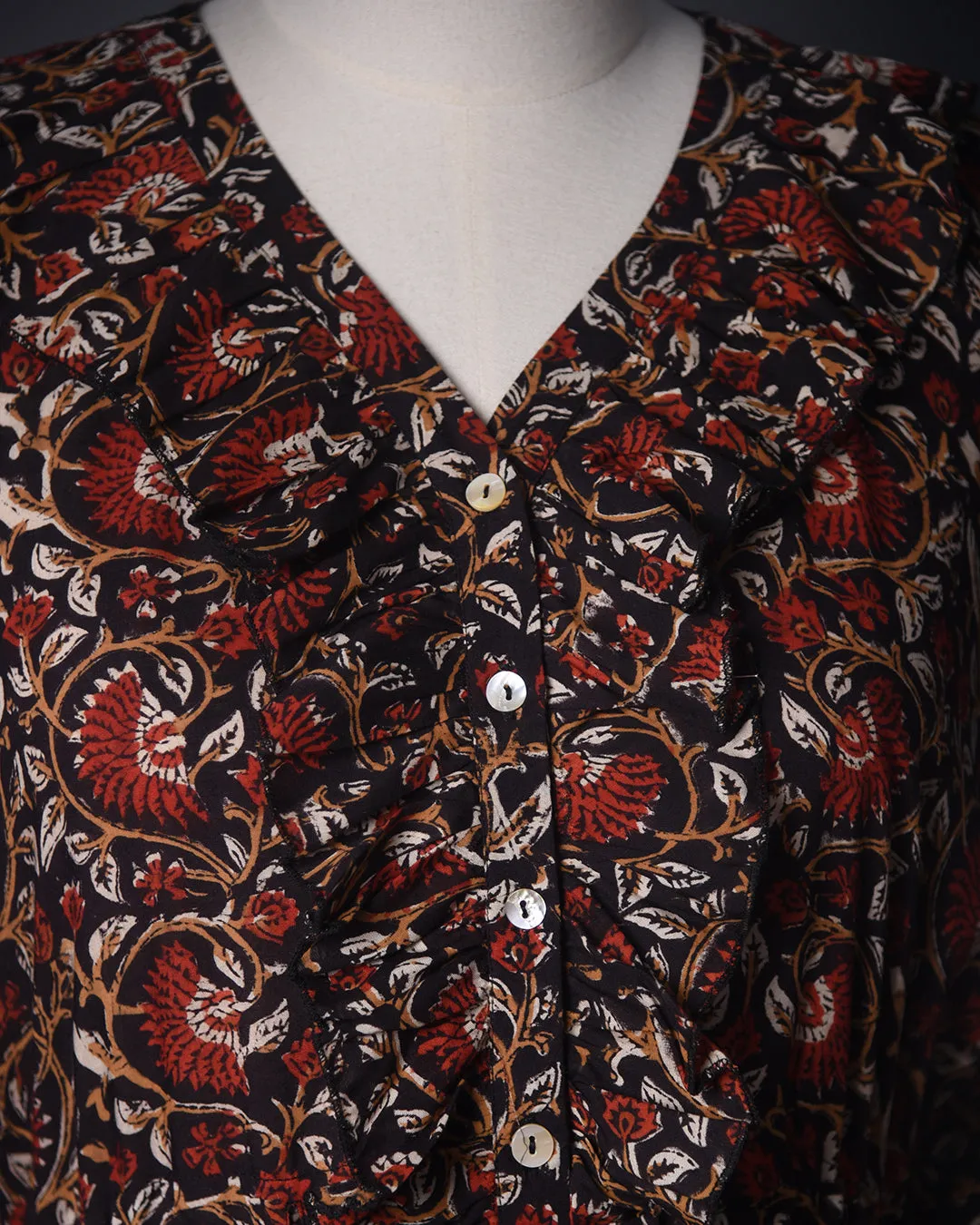 Black With Maroon Ready To Wear Pure Modal Cotton Hand Block Printed Kaftan Top