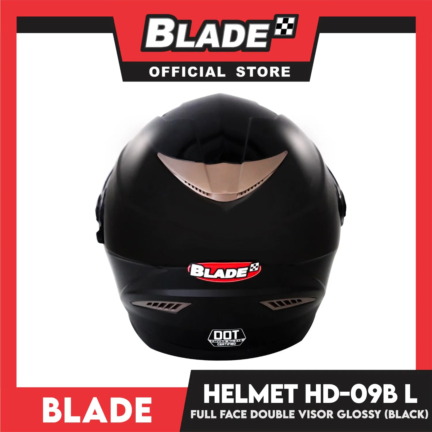 Blade Helmet Full Face Double Visor HD-09B Black Glossy (Large)
