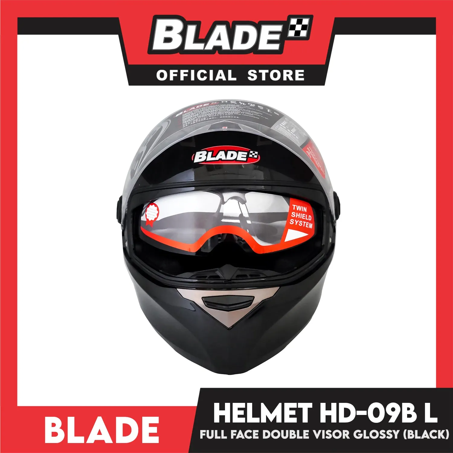 Blade Helmet Full Face Double Visor HD-09B Black Glossy (Large)