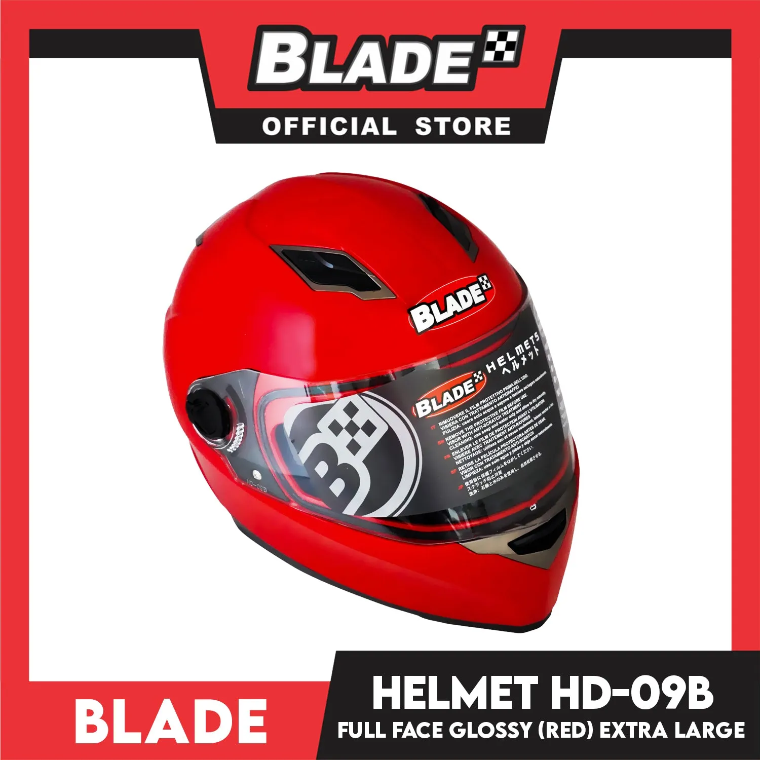 Blade Helmet Full Face HD-09B Red Glossy (Extra Large)