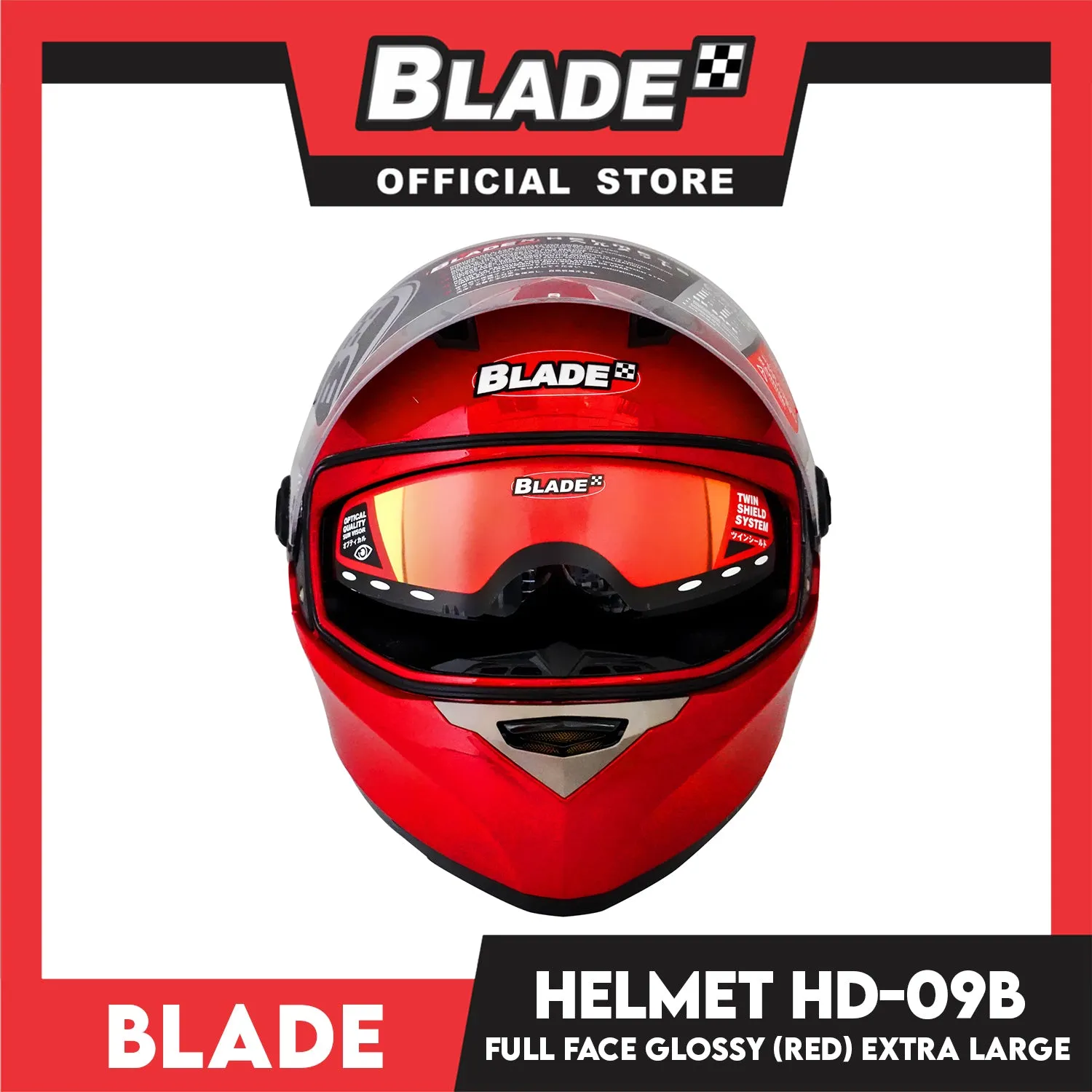 Blade Helmet Full Face HD-09B Red Glossy (Extra Large)