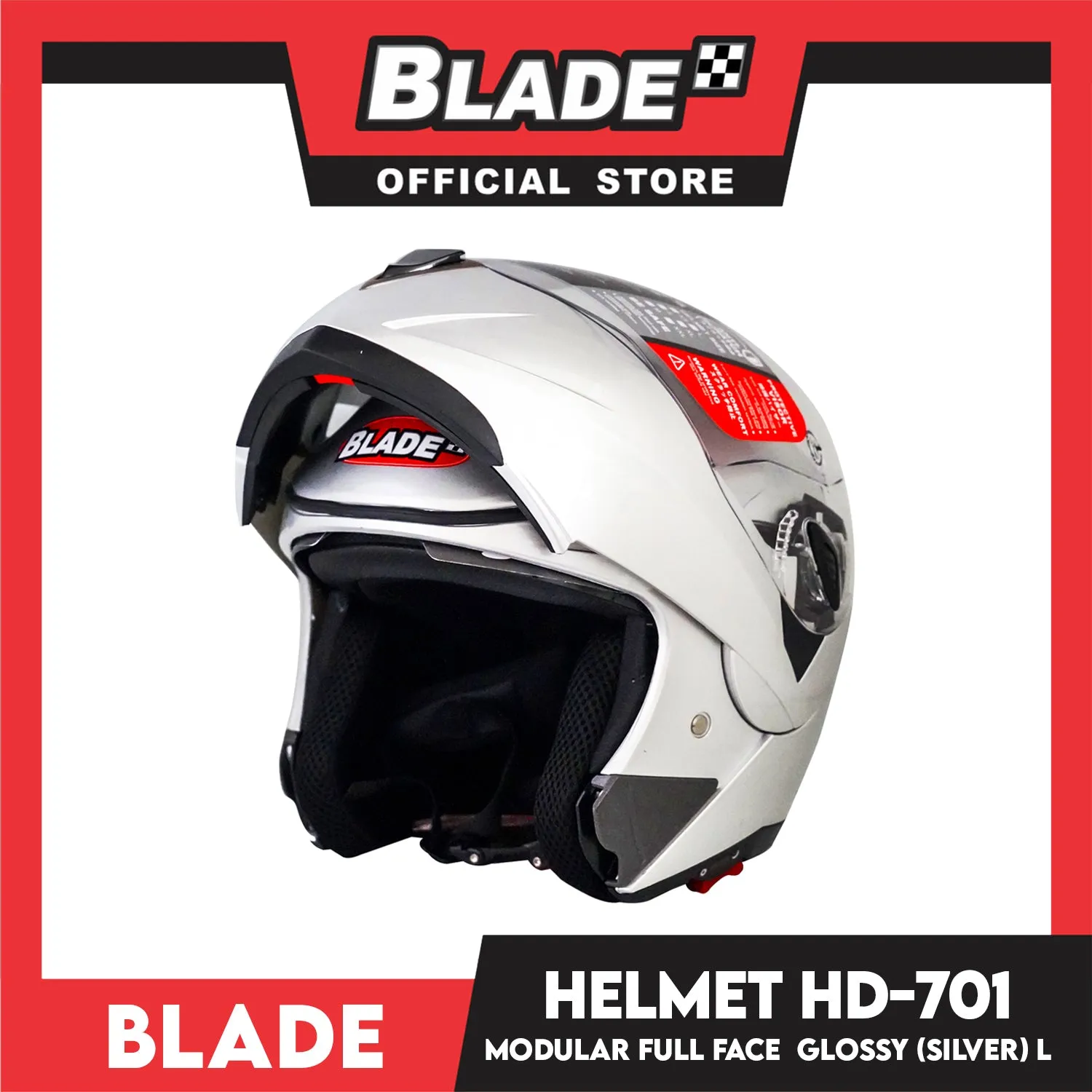 Blade Helmet Modular Full Face HD-701 Glossy Silver Large