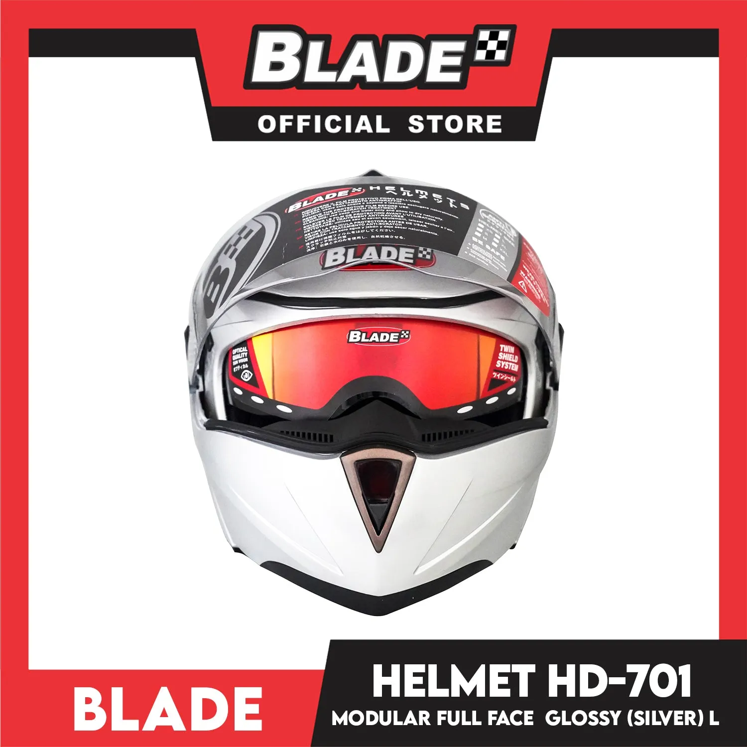 Blade Helmet Modular Full Face HD-701 Glossy Silver Large