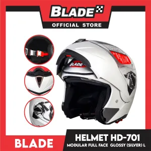 Blade Helmet Modular Full Face HD-701 Glossy Silver Large