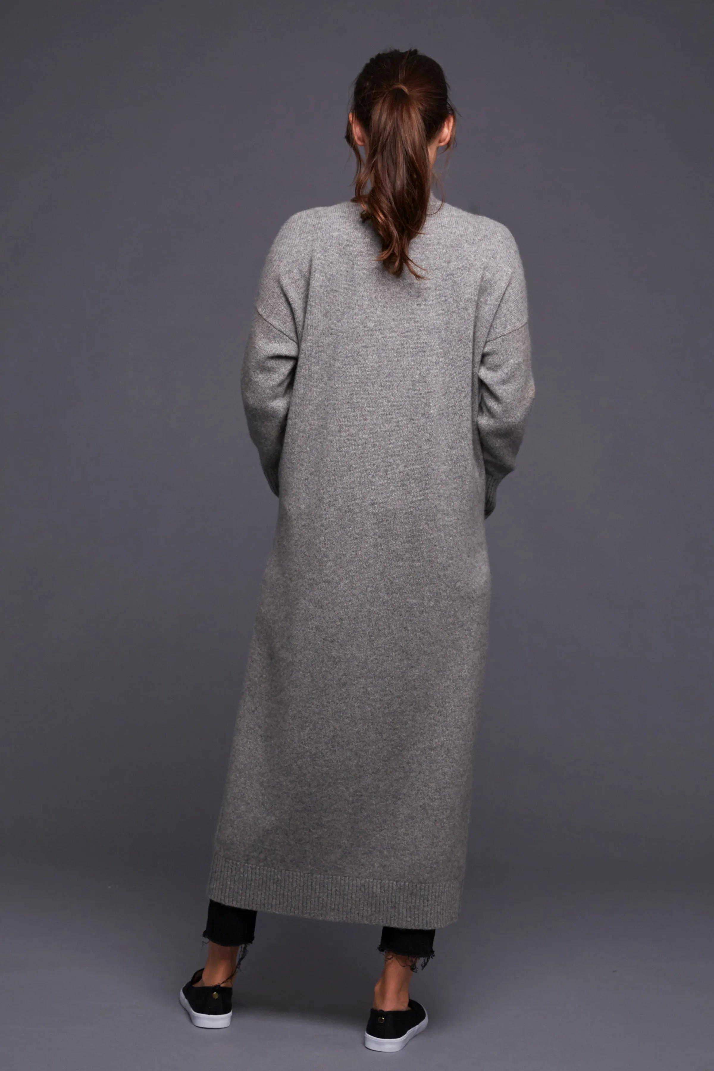 Blake - Cashmere Wool Blend Duster Coat - Medium Grey