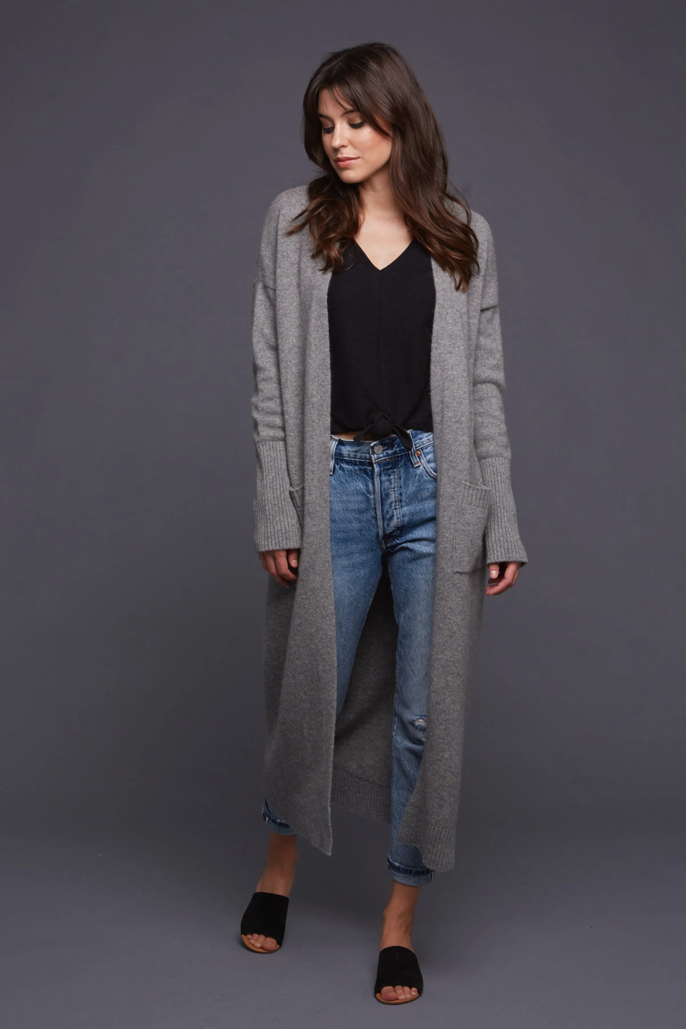 Blake - Cashmere Wool Blend Duster Coat - Medium Grey