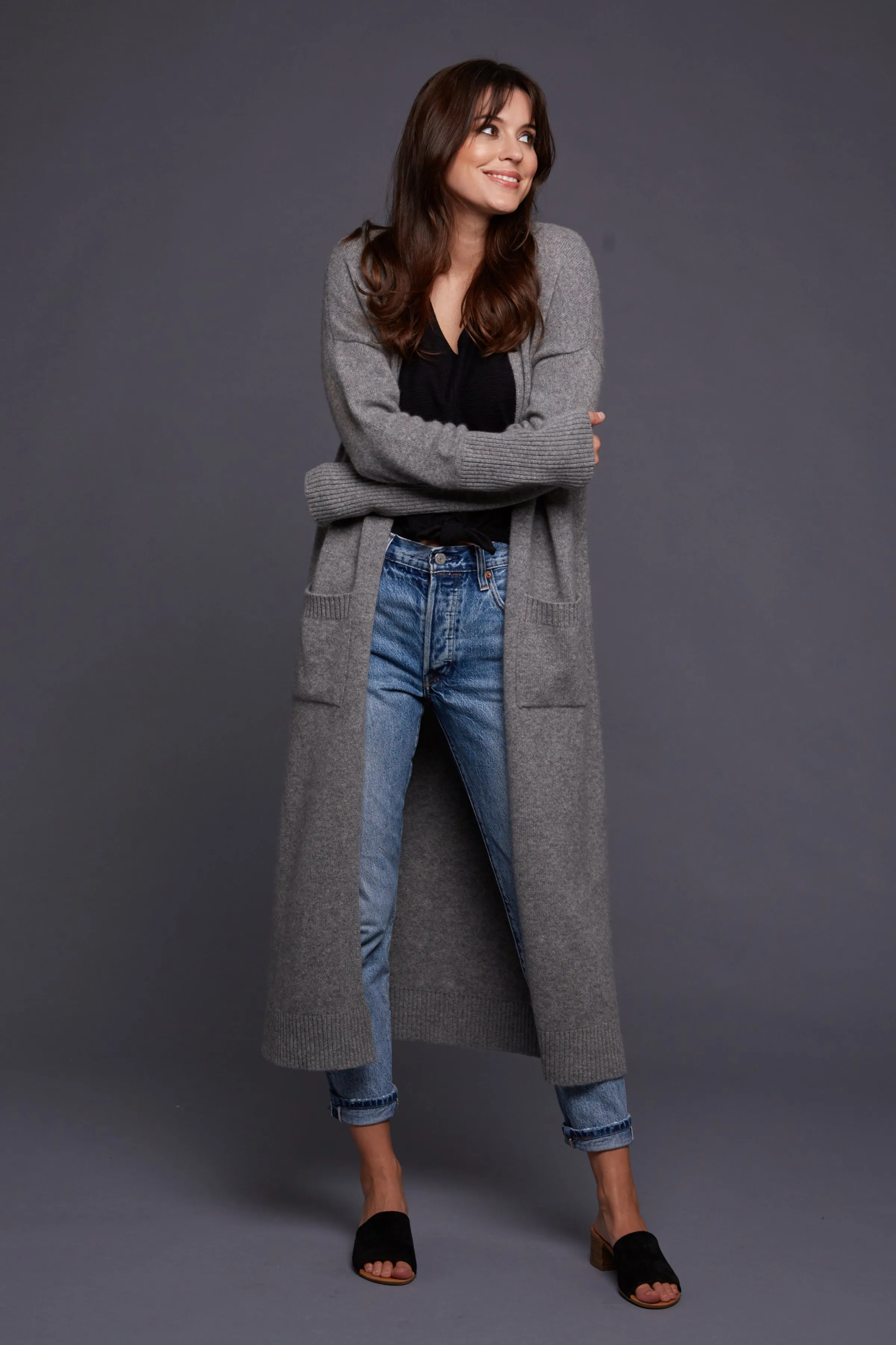 Blake - Cashmere Wool Blend Duster Coat - Medium Grey