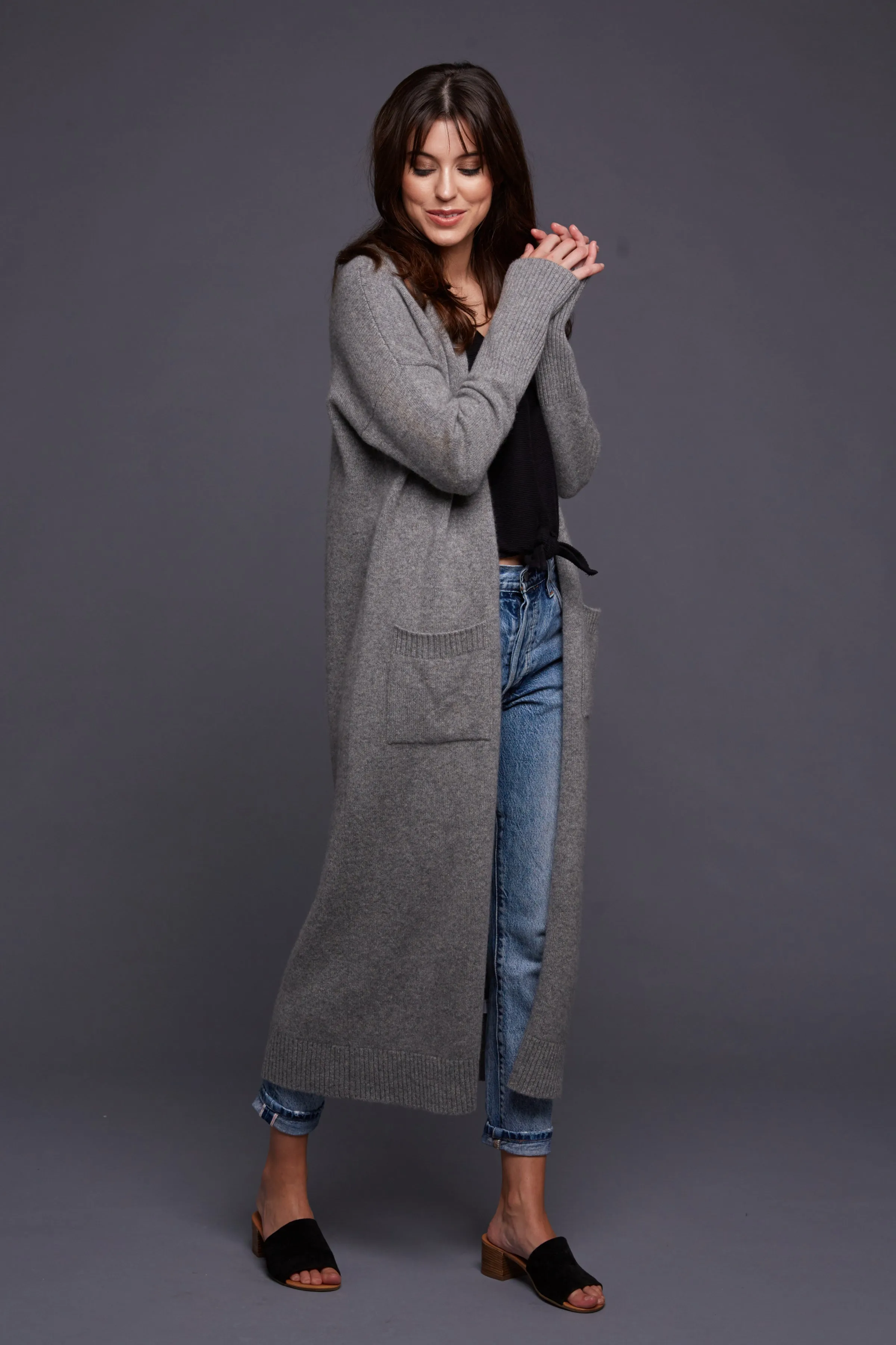 Blake - Cashmere Wool Blend Duster Coat - Medium Grey