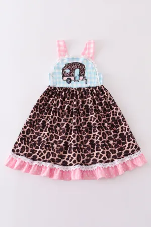 Blue plaid leopard camper dress