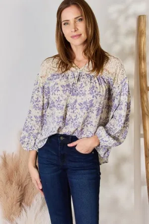 Bradley Full Size Lace Detail Printed Blouse