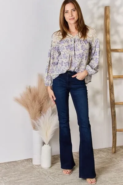 Bradley Full Size Lace Detail Printed Blouse