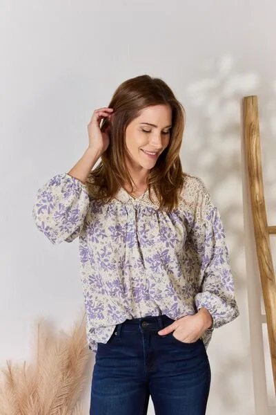 Bradley Full Size Lace Detail Printed Blouse