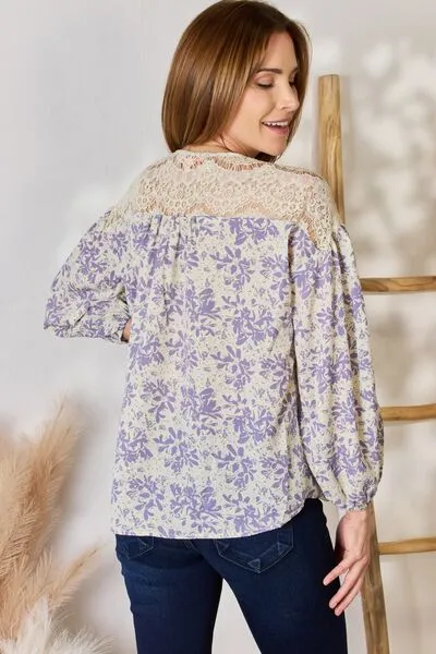 Bradley Full Size Lace Detail Printed Blouse