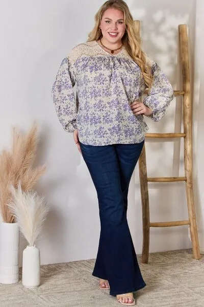 Bradley Full Size Lace Detail Printed Blouse