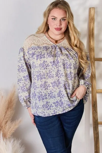 Bradley Full Size Lace Detail Printed Blouse