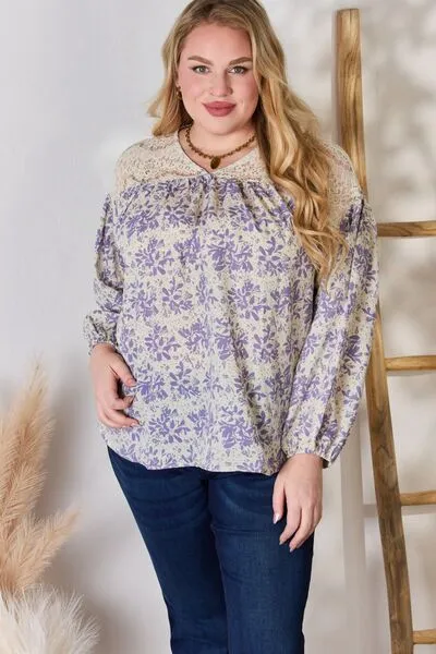 Bradley Full Size Lace Detail Printed Blouse