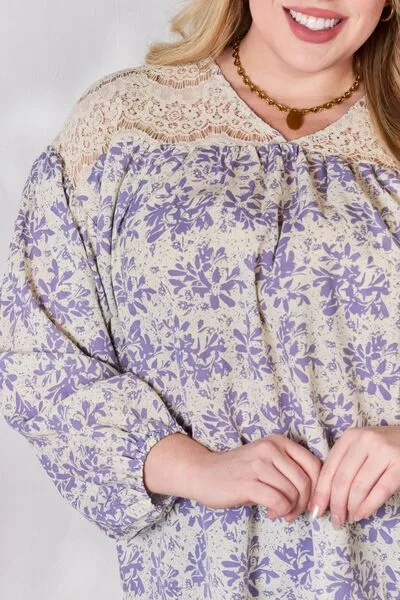 Bradley Full Size Lace Detail Printed Blouse