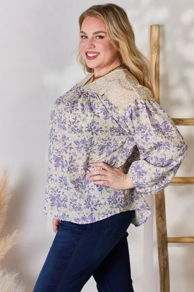Bradley Full Size Lace Detail Printed Blouse