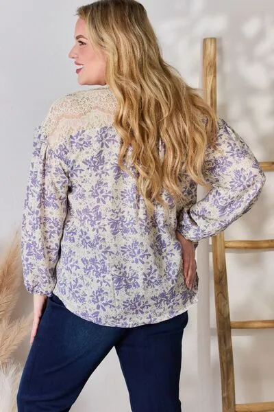 Bradley Full Size Lace Detail Printed Blouse