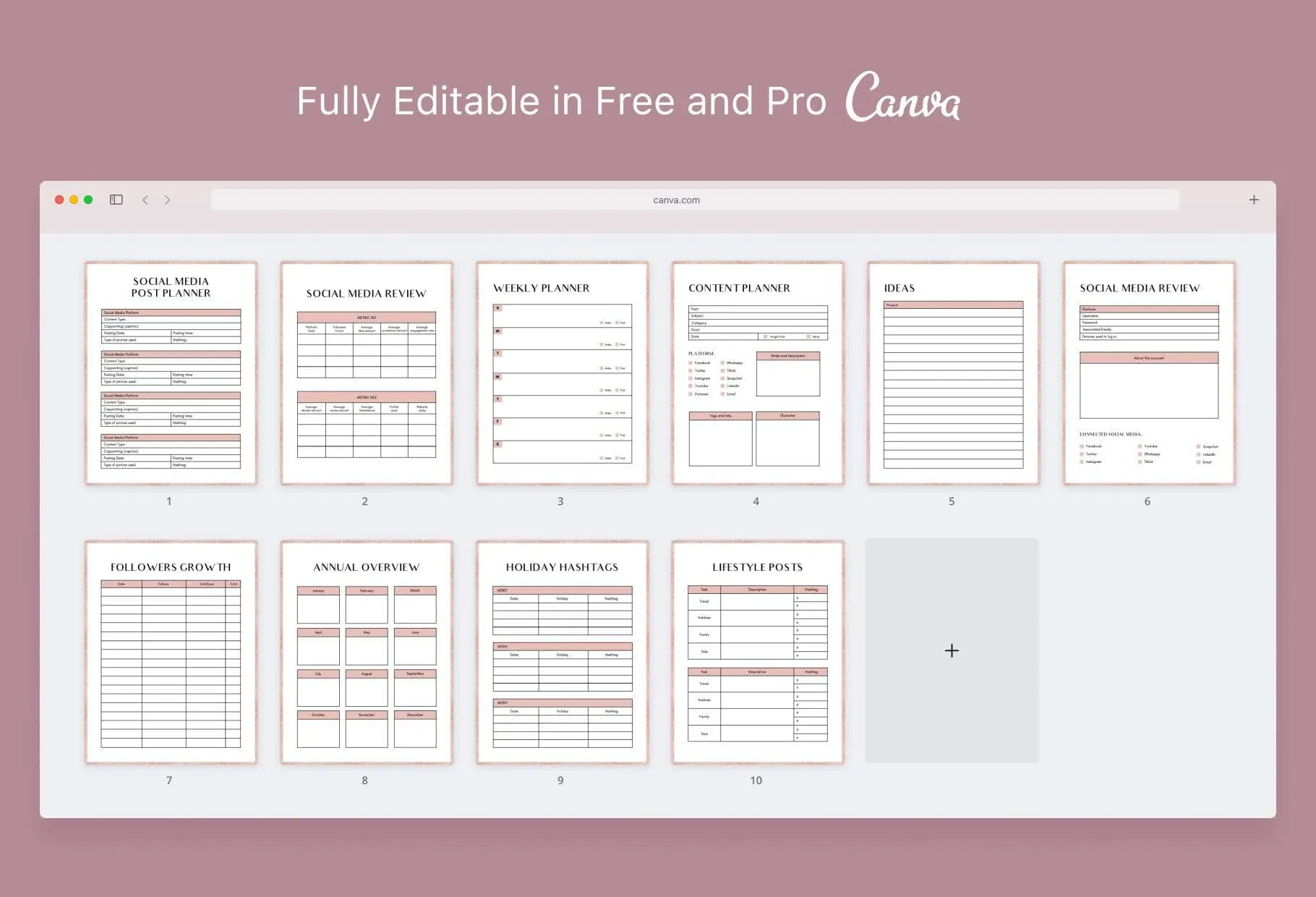 Brand and Social Media Printable and Editable Canva Planner Template